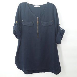 Eileen Tracy navy linen over size top